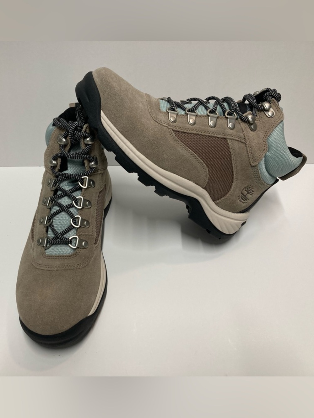 Timberland Taupe Suede and Light Blue Lace-Up Hiking Boots